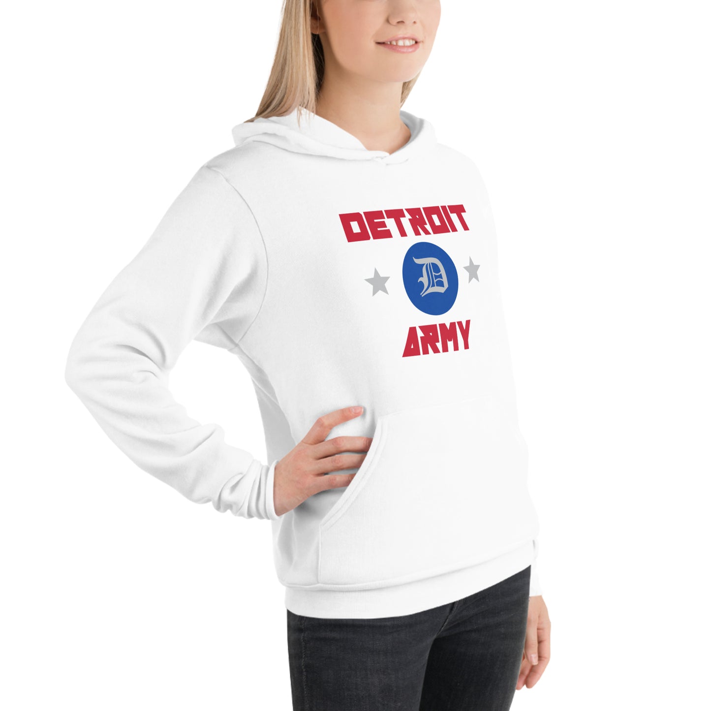 Detroit Army 'Hardwood' - White Unisex Hoodie