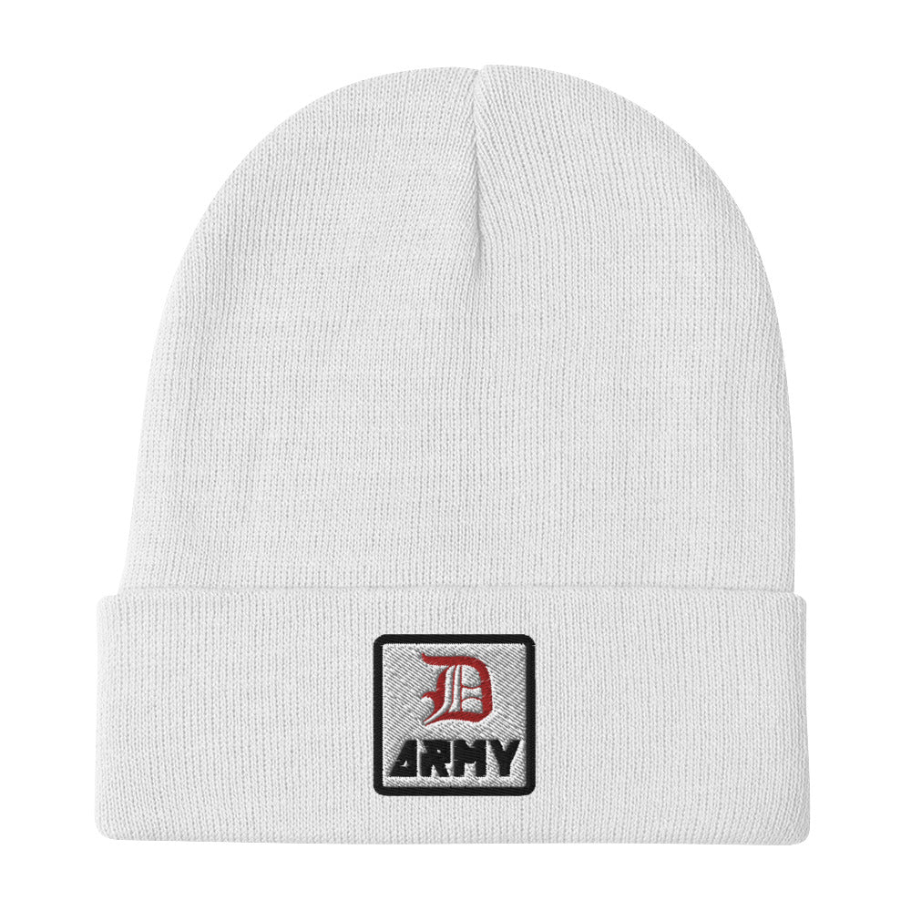 Detroit Army 'Original : D' - White Embroidered Beanie