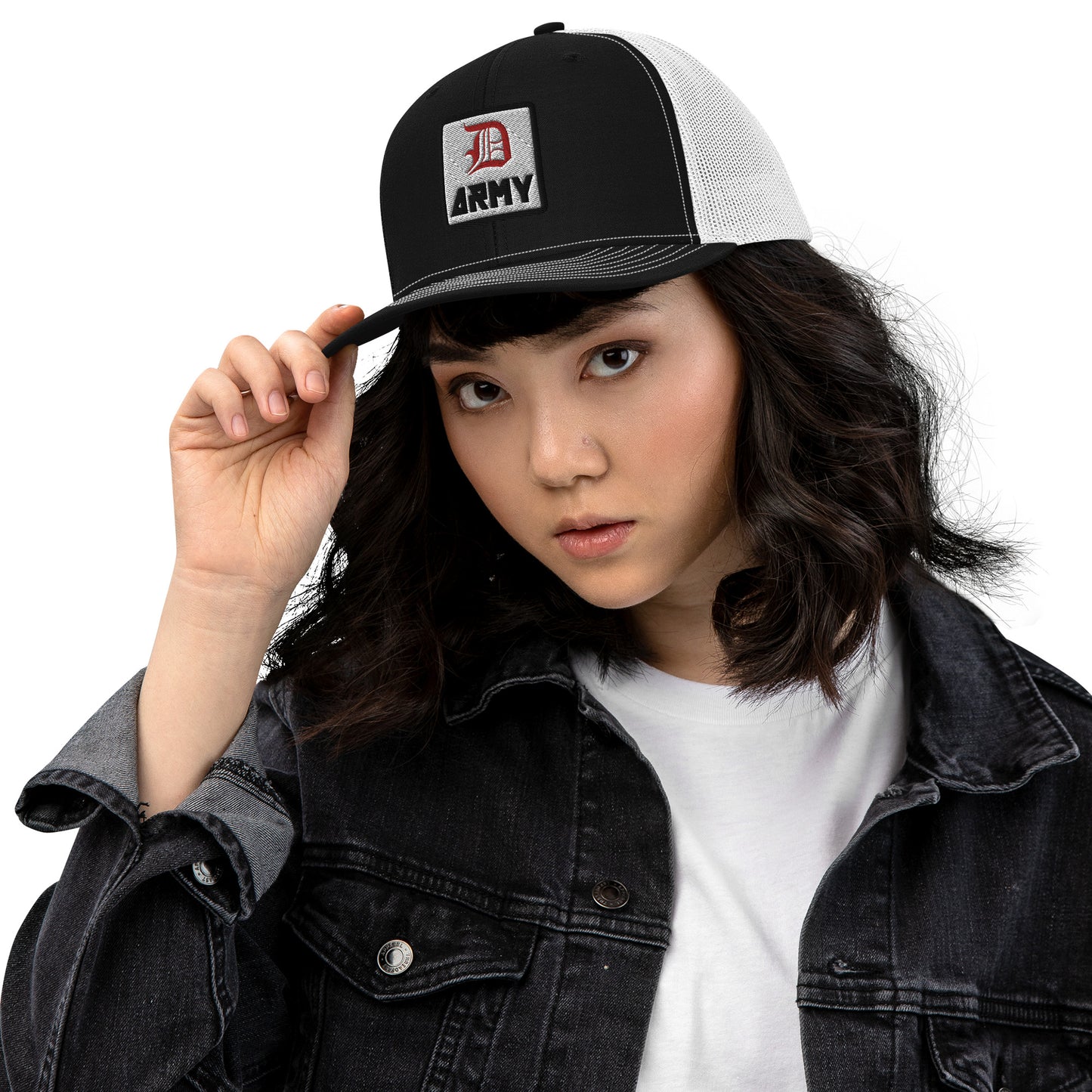 Detroit Army 'Original D' - Black + White Trucker Cap