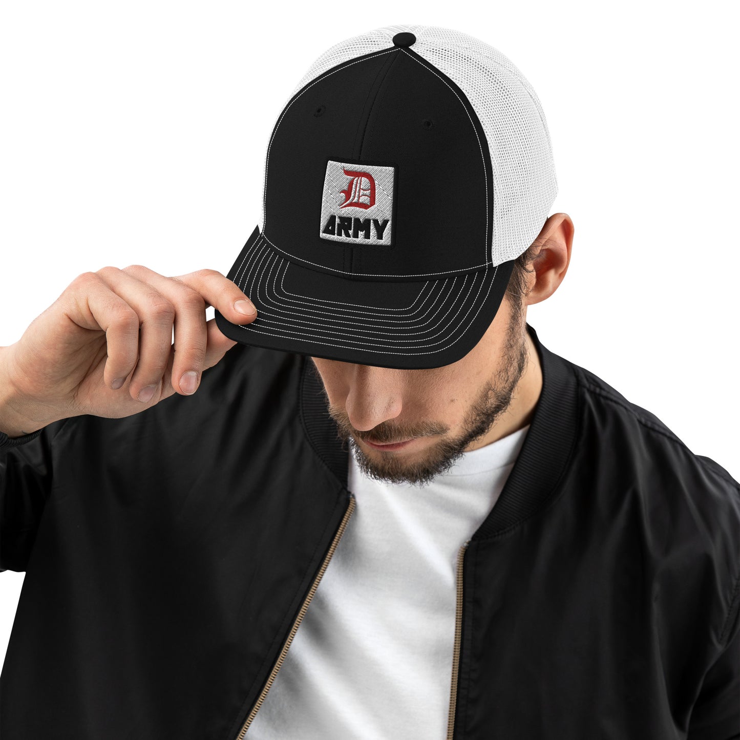 Detroit Army 'Original D' - Black + White Trucker Cap