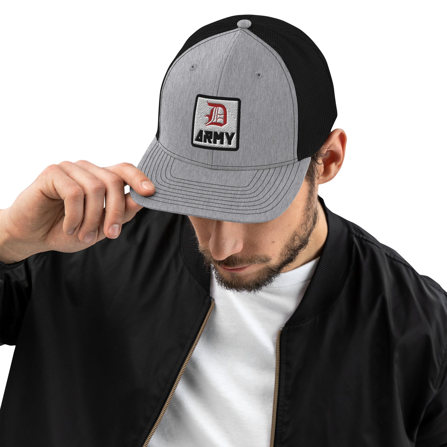 Detroit Army 'Original D' - Gray + Black Trucker Cap