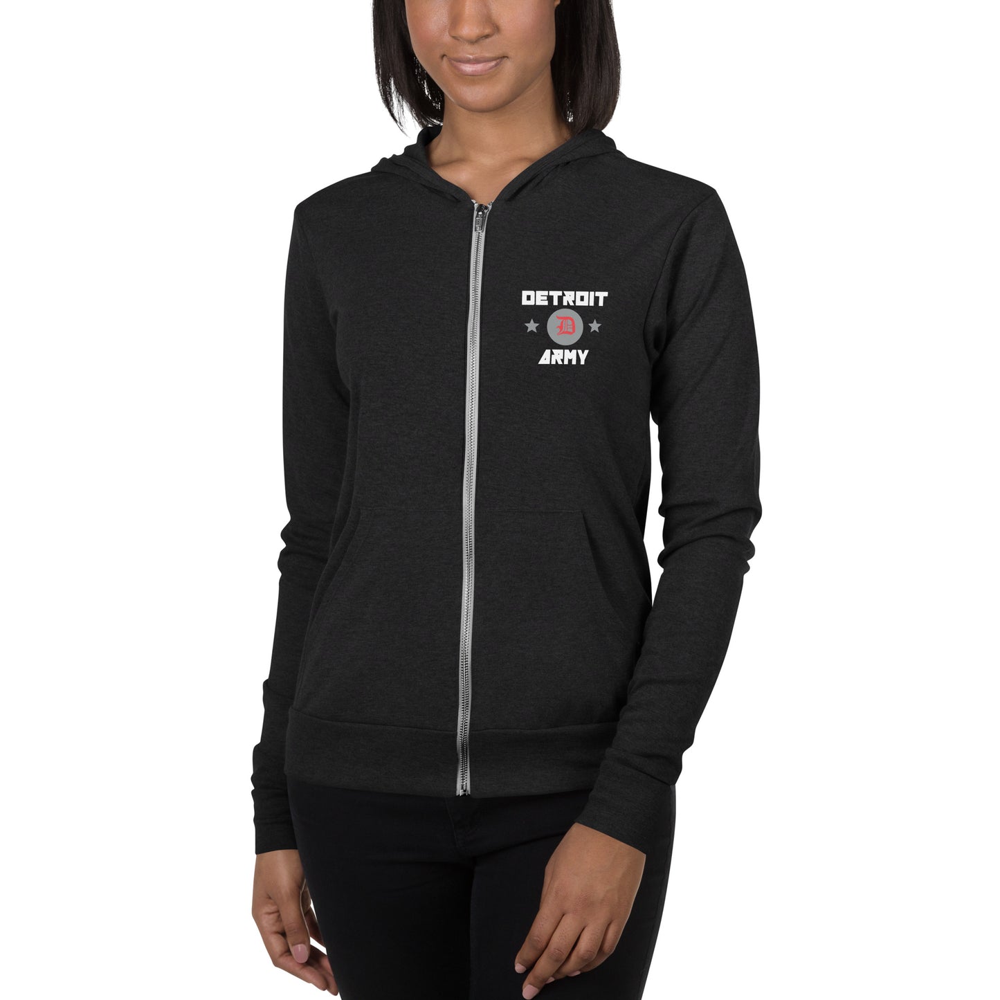 Detroit Army 'Original : Minimal' - Black Unisex Lightweight Zip Hoodie