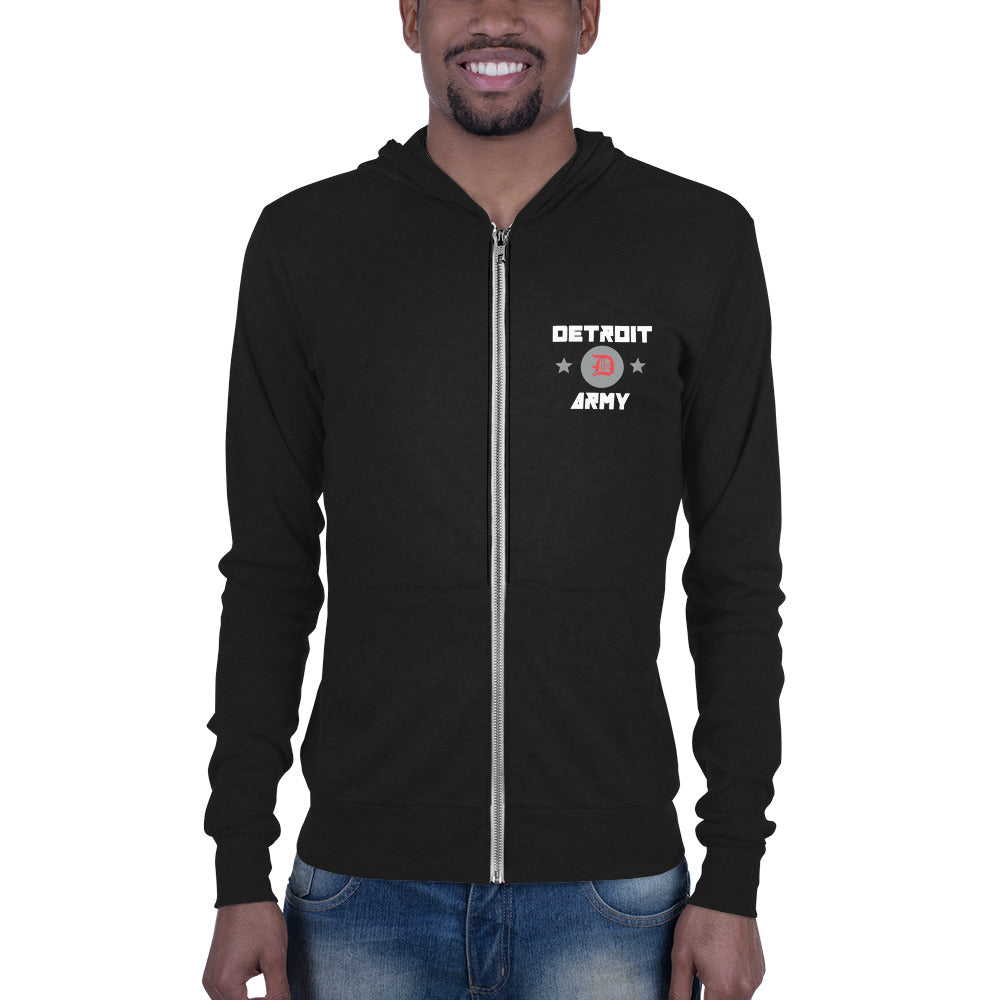 Detroit Army 'Original : Minimal' - Black Unisex Lightweight Zip Hoodie